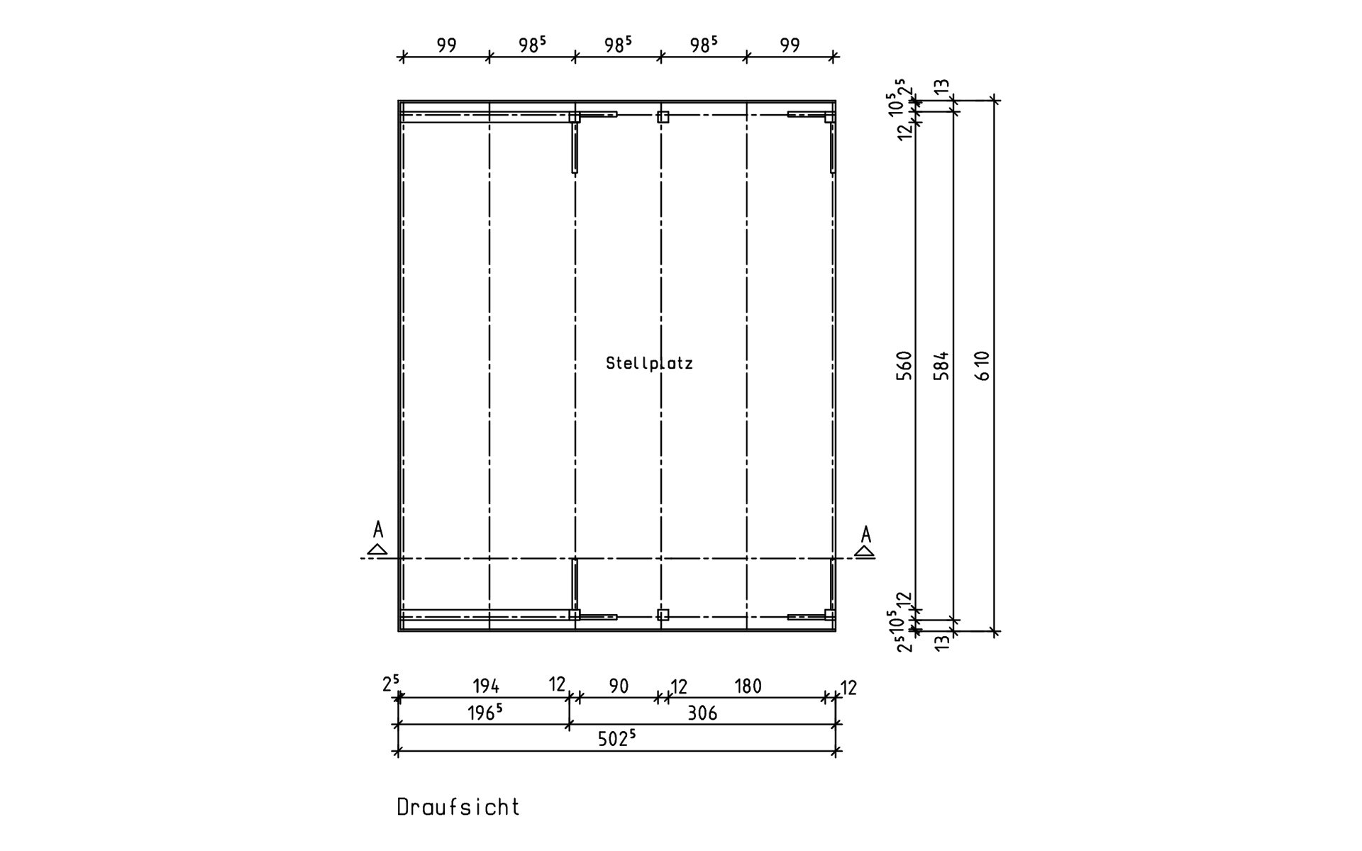 Doppelcarport 610x510 cm mit zwei Leimholzbögen