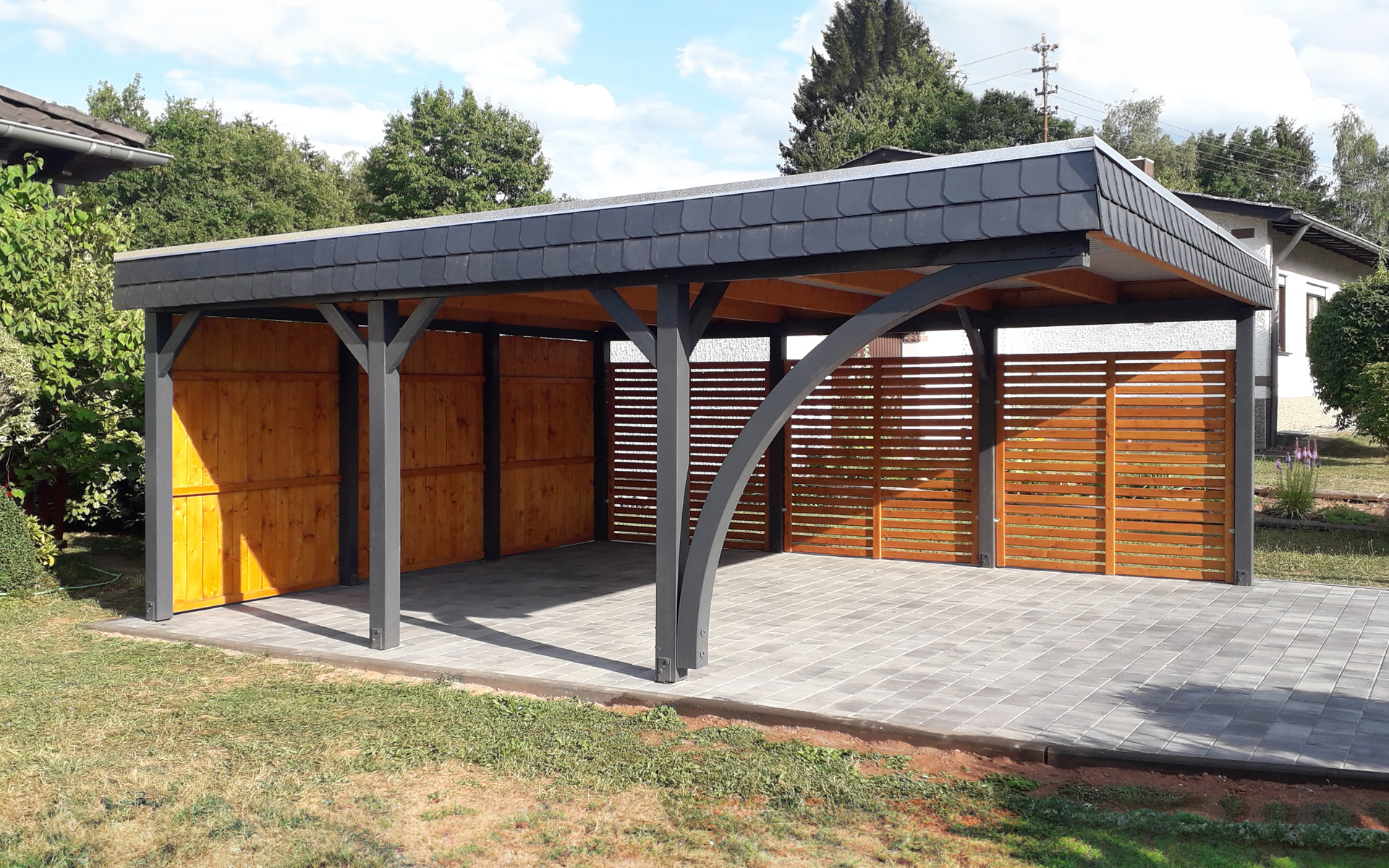 Doppelcarport 610x600 cm mit Leimholzbogen