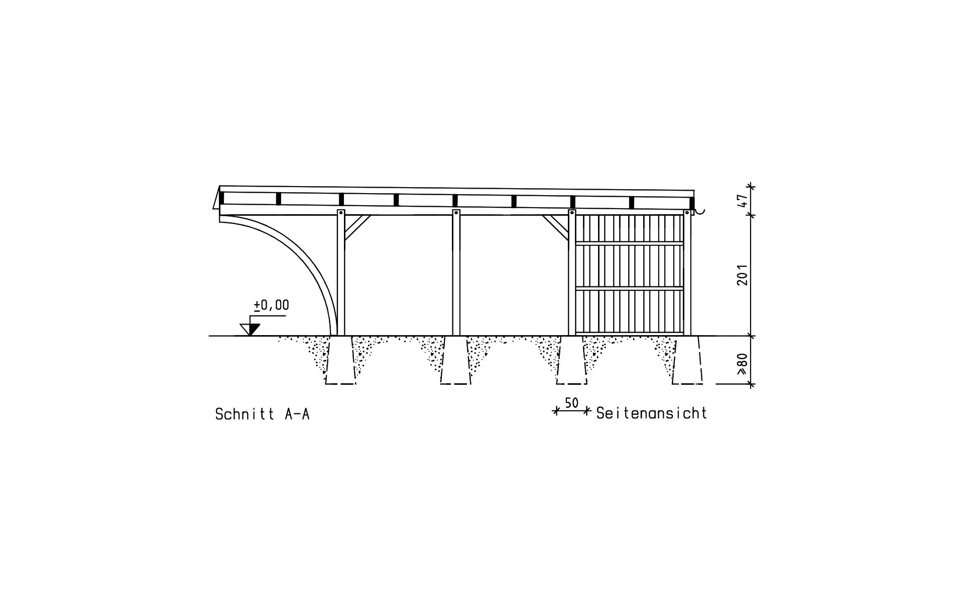 Doppelcarport 610x800 mit 2 Leimholzbögen und Abstellraum 200 cm