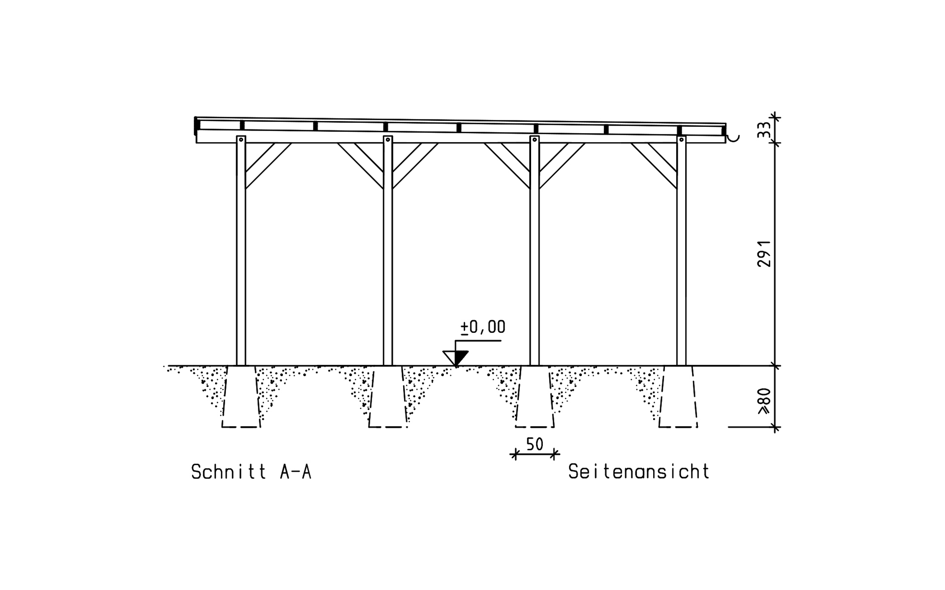 Einzelcarport 410x700 cm für Wohnmobile