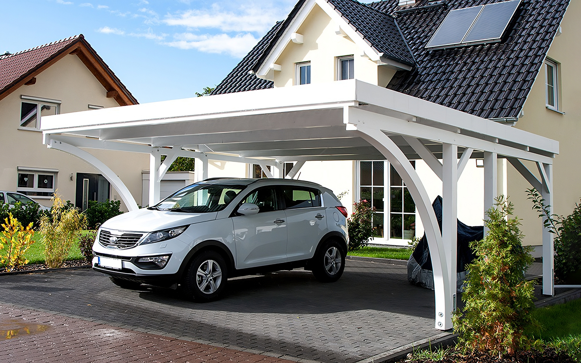 Doppelcarport 610x510 cm mit zwei Leimholzbögen