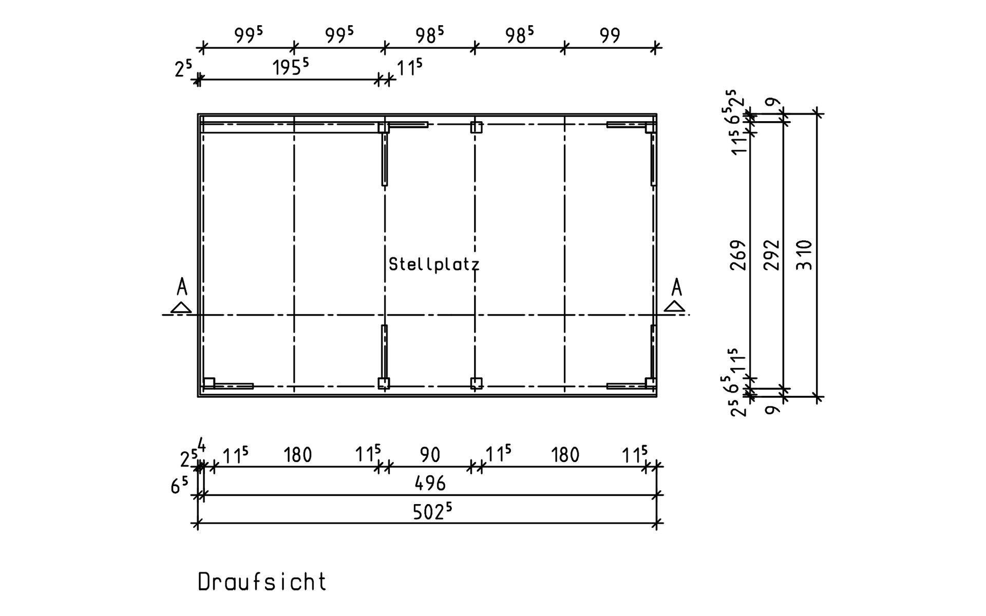 Einzelcarport 310x510 cm mit Leimholzbogen