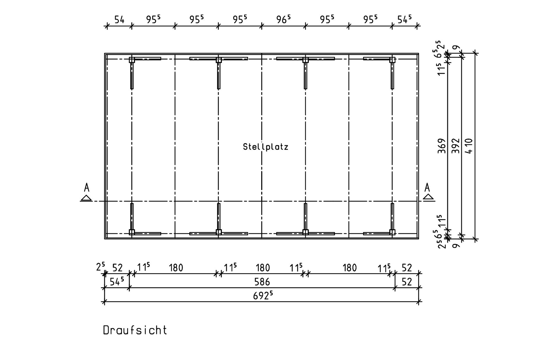 Einzelcarport 410x700 cm für Wohnmobile