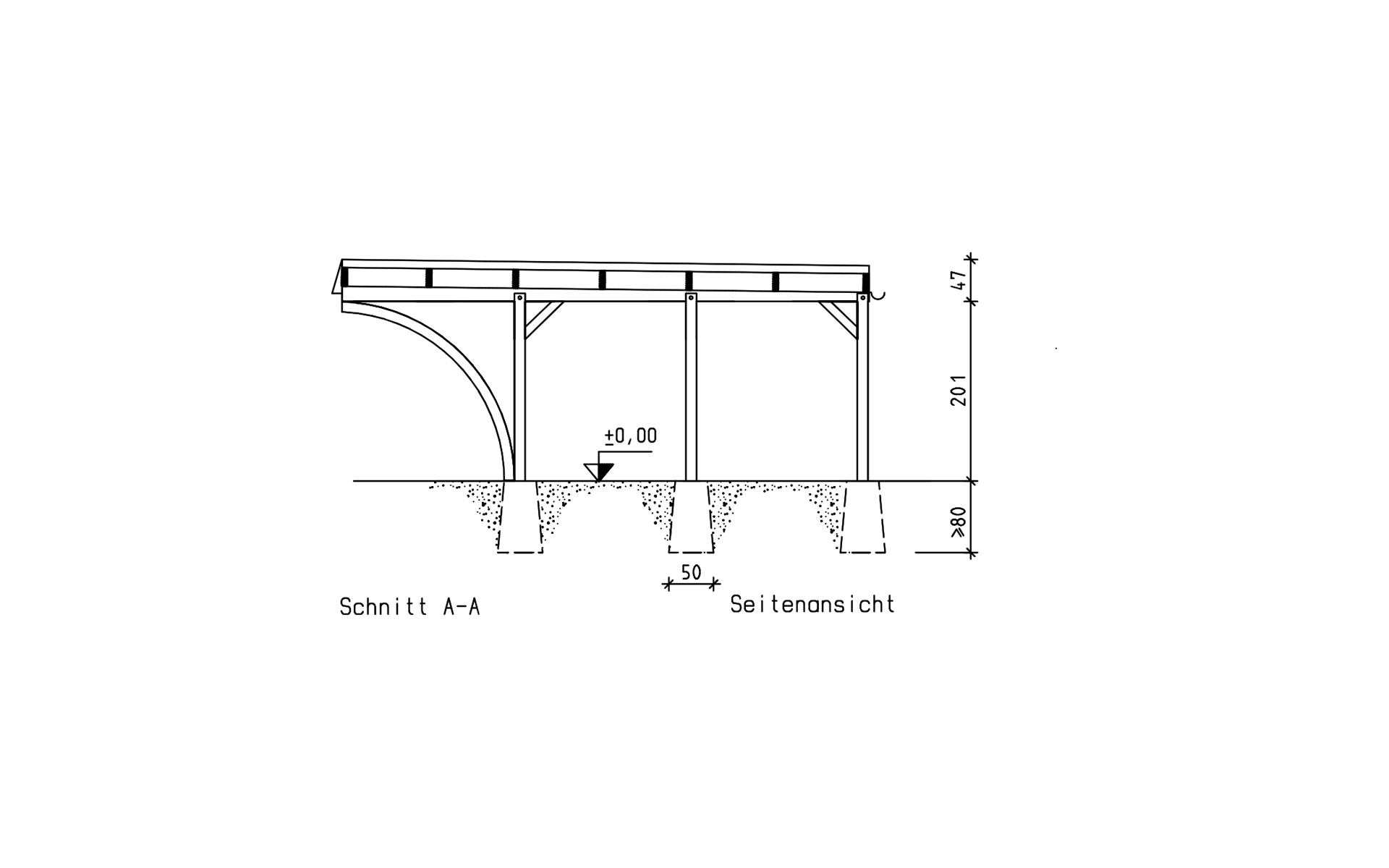 Doppelcarport 610x600 cm mit zwei Leimholzbögen