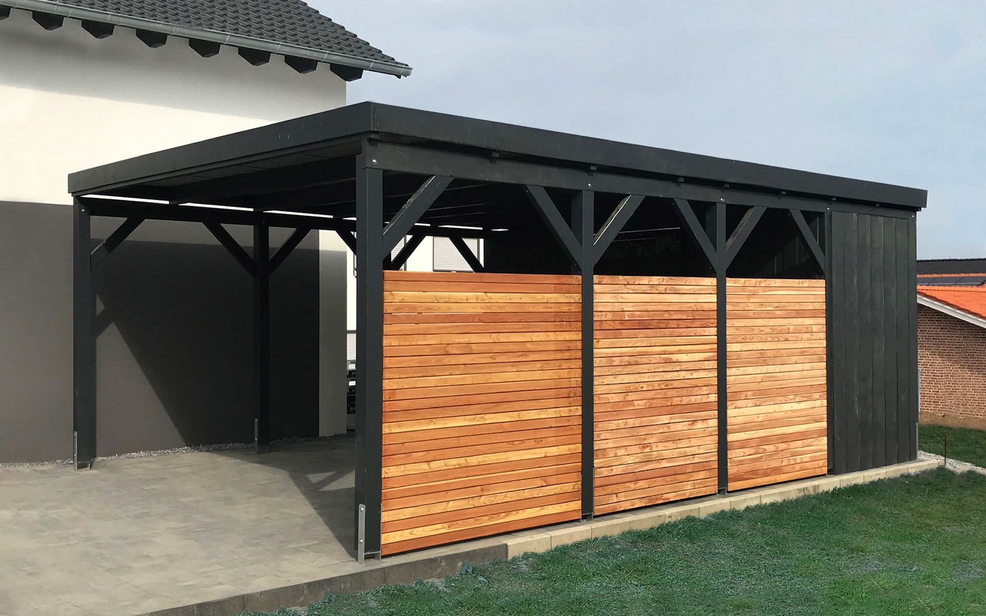 OstoHolz Einzelcarport 510x700 cm mit Abstellraum und Einfahrtshöhe